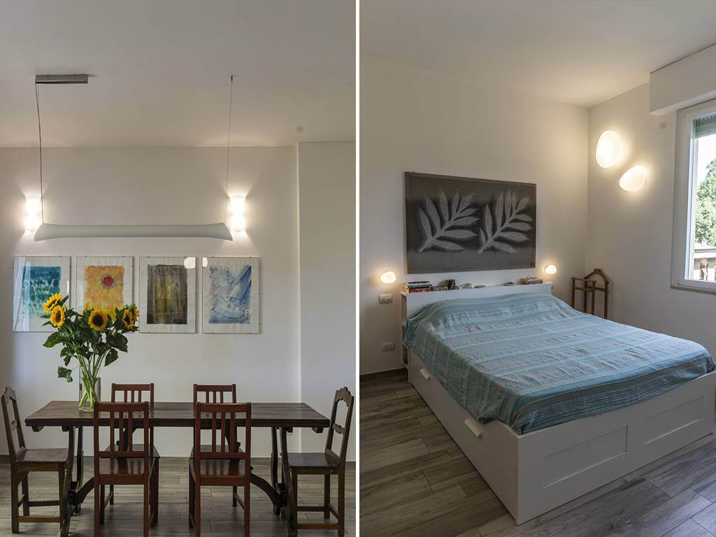 Un esempio di riorganizzazione funzionale: Casa_M-P - sala da pranzo e camera - architetto Tommaso Vecci Firenze